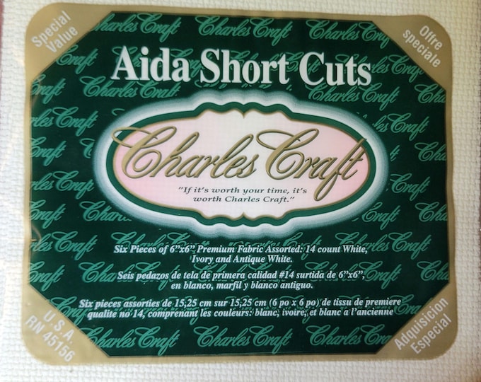 Charles Craft Aida Short Cuts Cloth Six Pieces of 14ct 6"x6" assorted white, ivory and antique white. FREE SHIPPING.