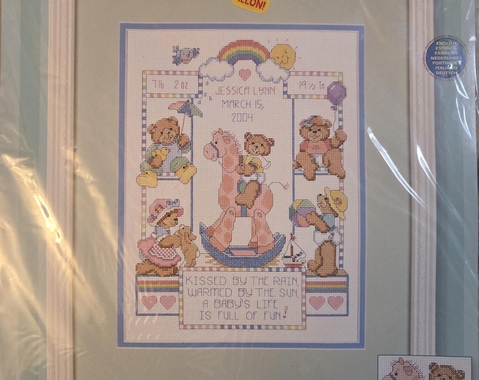 Dimensions Bear Buddies Birth Record Counted Cross Stitch Kit. FREE SHIPPING. Preowned Older Condition.