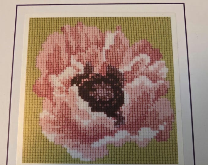Elizabeth Bradley Poppy Luxury Mini Needlepoint Canvas Kit. 10 Mesh 6"x6". Preowned Estate Sale Like New Condition. Free Shipping.