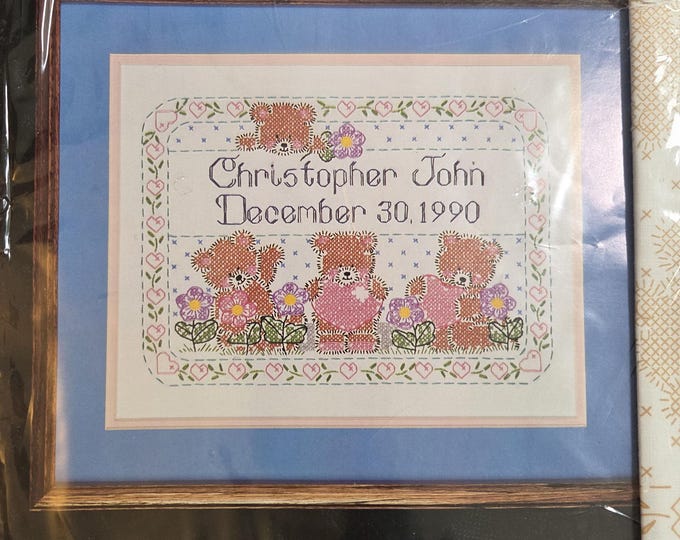 Bucilla Teddies in a Shoe Stamped Cross Stitch Kit. FREE SHIPPING. Preowned Older Condition.