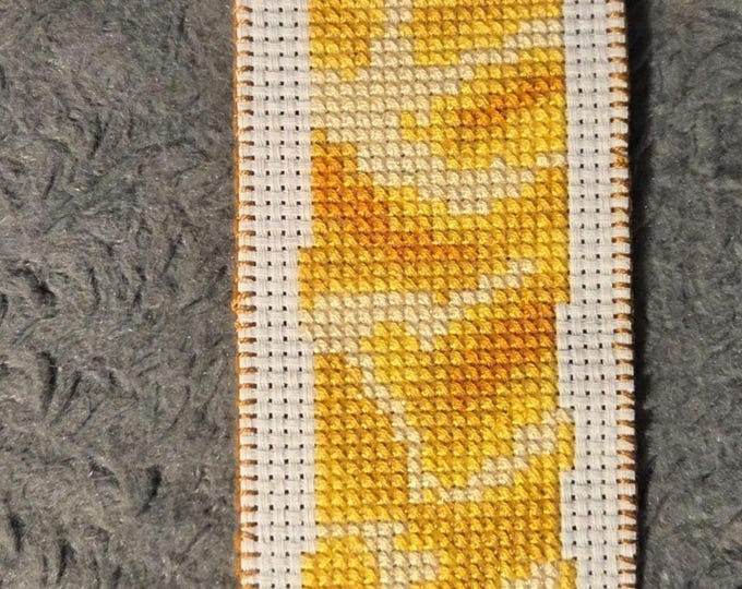 Orange Cat Paw Handmade Cross Stitched Bookmark. FREE Shipping.