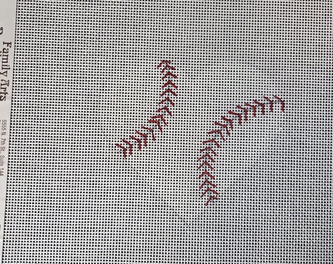 Pepperberry Baseball Heart Needlepoint Canvas 18# 3"x4". Preowned Estate Sale Like New Condition. Free Shipping.