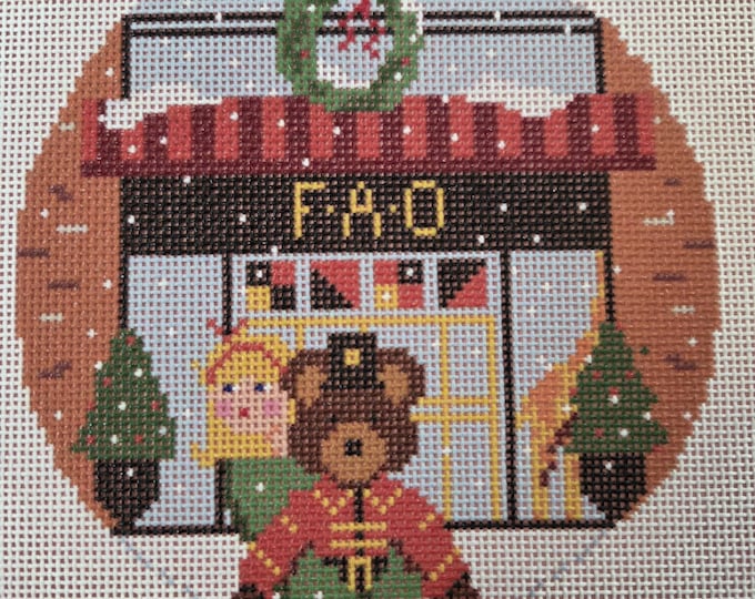 FAO Christmas Blonde Girl Needlepoint Canvas. 18 Mesh 5" Round. New Condition. Free Shipping.