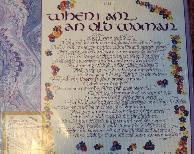 StitchWorld When I am an old Woman I Shall Wear Purple Counted Cross Stitch Kit. FREE SHIPPING. Older Condition.