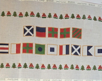 Nautical Flags Merry Christmas 8"x18" Needlepoint Canvas Preowned GoodCondition. Previously Rolled. Free Shipping.