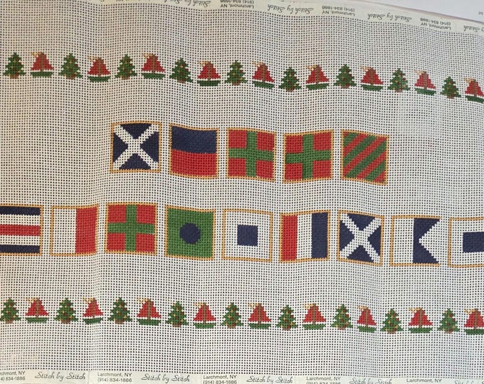Nautical Flags Merry Christmas 8"x18" Needlepoint Canvas Preowned GoodCondition. Previously Rolled. Free Shipping.