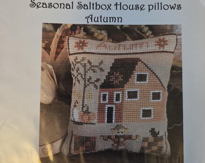 Mani di Donna Seasonal Saltbox House Pillows Autumn Cross Stitch Pattern. FREE SHIPPING. Good Condition