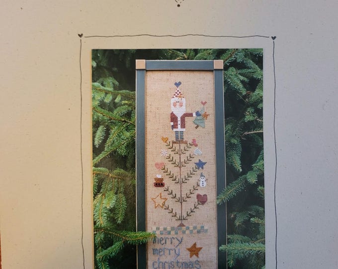 Fanci That Folk Art Santa n'Tree Cross Stitch Pattern PLUS 10ct 18x27 Honey Heatherfield Fabric. FREE SHIPPING.