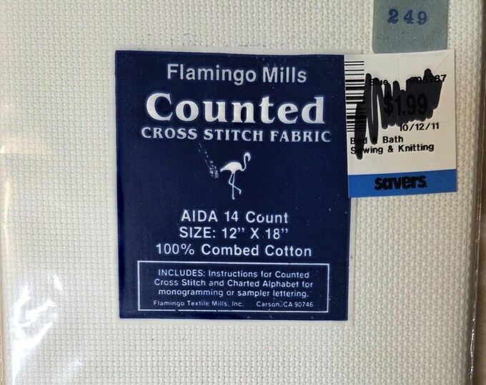 Flamingo Mills Aida Cloth 14 ct 12"x18" white. FREE SHIPPING.