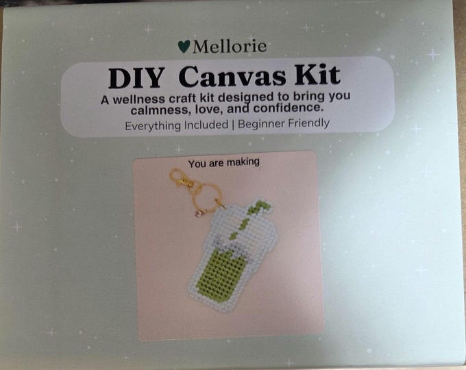Matcha Latte Keychain, Bag Charm Needlepoint Kit. FREE SHIPPING. New Condition. Great for Beginners.