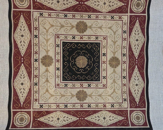 Geometric Square Black Center 20x20 Needlepoint Canvas Preowned Good Condition. Free Shipping.