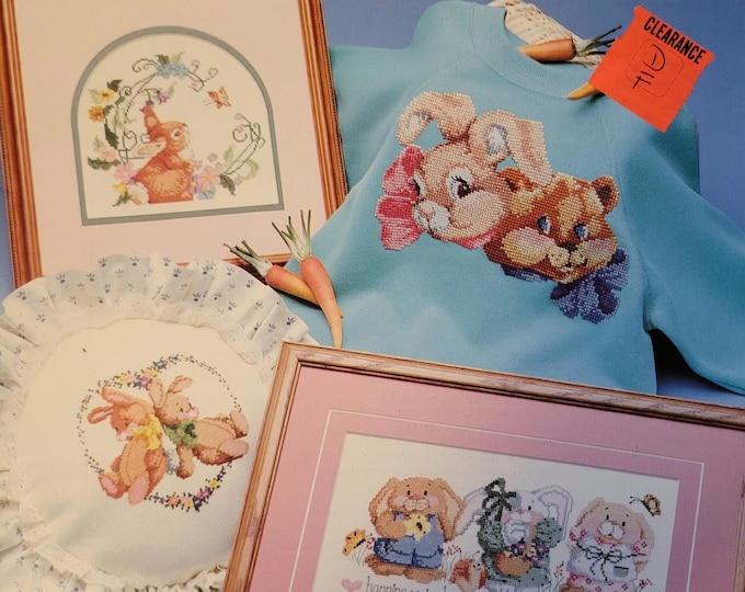 Vintage American School of Needlework Bunnies Cross Stitch Pattern. FREE SHIPPING.