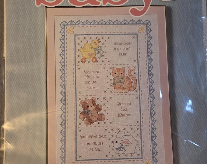 Bernat Baby Playthings Birth Sampler Counted Cross Stitch Kit. FREE SHIPPING. Older Condition.