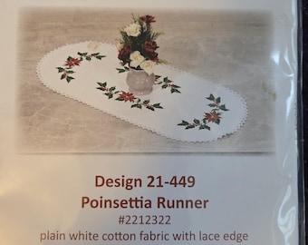 Duftin Table Runner/Scarf Stamped Embroidery Pointsetta. FREE SHIPPING. Good Condition