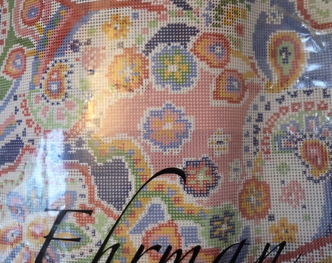 Ehrman Alexa Cushion Needlepoint Canvas Kit. Includes Canvas, Wool Yarn, Needle. Preowned Estate Sale Open and Retaped Cond.  Free Shipping.