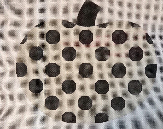 Heidi Stanley Polka Dot Pumpkin Needlepoint Canvas. 18# 10"x11 Canvas 6.5"x7" Pumpkin. Preowned Estate Sale Good Condition. Free Shipping.