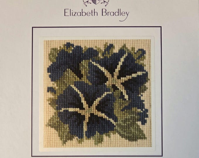 Elizabeth Bradley Morning Glory Luxury Mini Needlepoint Canvas Kit. 10 Mesh 6"x6". Preowned Estate Sale Like New Condition. Free Shipping.