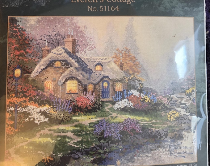 Thomas Kinkade Everetts Cottage Counted Cross Stitch Kit. FREE SHIPPING. Good Condition.
