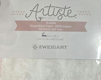 14ct Zweigart Artiste Aida 11"x18" Vintage Oat. FREE SHIPPING.