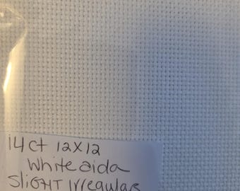 Aida Cloth 14ct 12"x12" White Slight Irregulars. FREE SHIPPING.