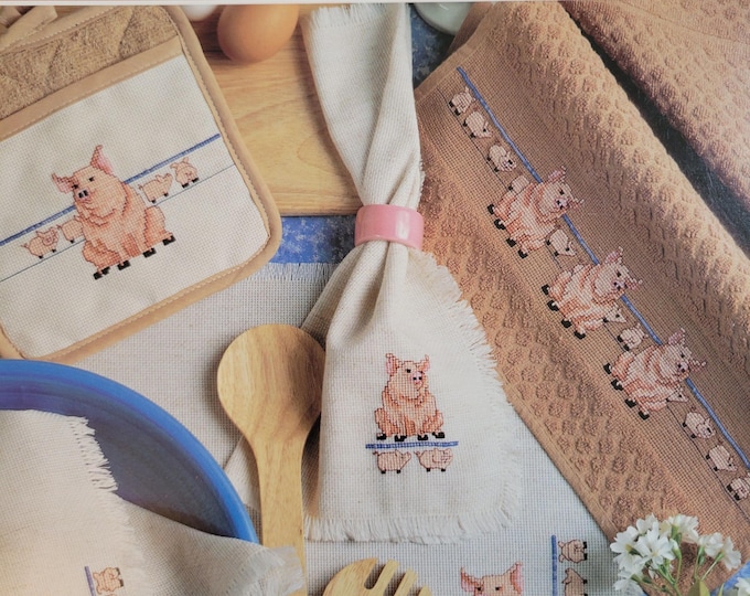 Barnyard Kitchen Sets Pigs and Cows Cross Stitch Pattern. Free SHIPPING. Older Used Condition.