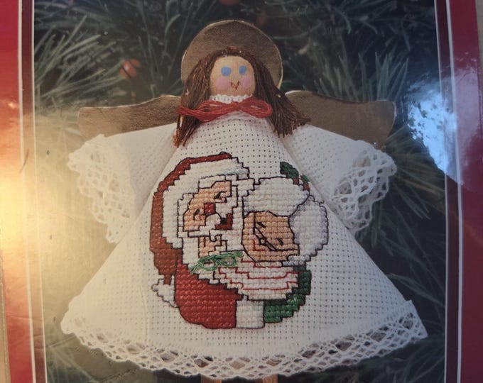Holiday Time Mr & Mrs Santa Angel Ornaments Counted Cross Stitch Kit. FREE SHIPPING. Preowned Condition.