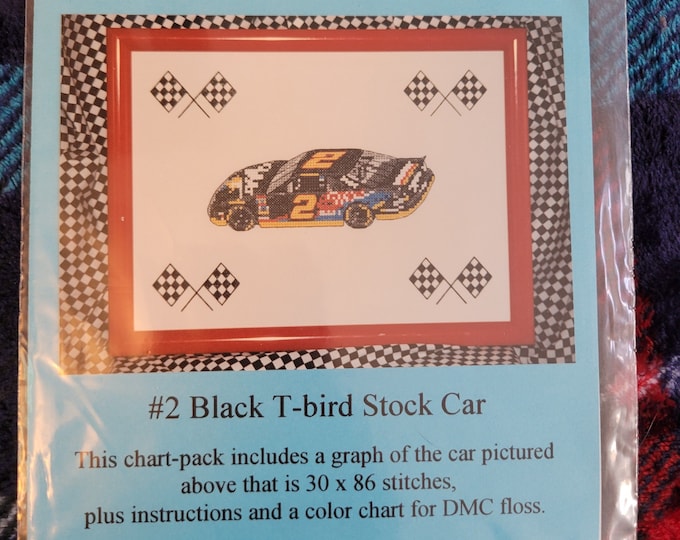 Vintage Motor Racing #2 Black Tbird Stock Car Cross Stitch Pattern. Good Condition. Free Shipping.