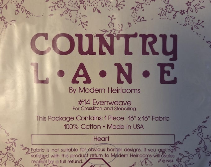 Country Lane #14 Evenweave 16x16 Fabric with Heart Green. FREE SHIPPING.