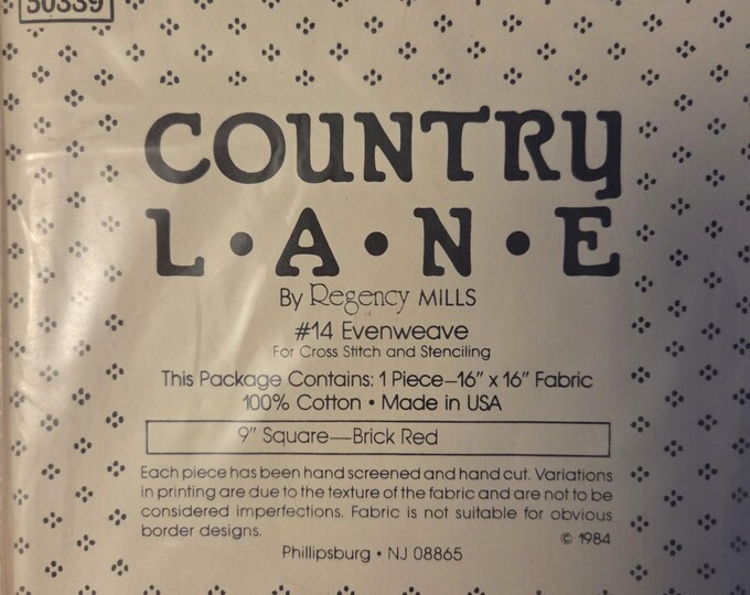 Country Lane #14 Evenweave 16x16 Fabric with 9" Square Brick Red. FREE SHIPPING.