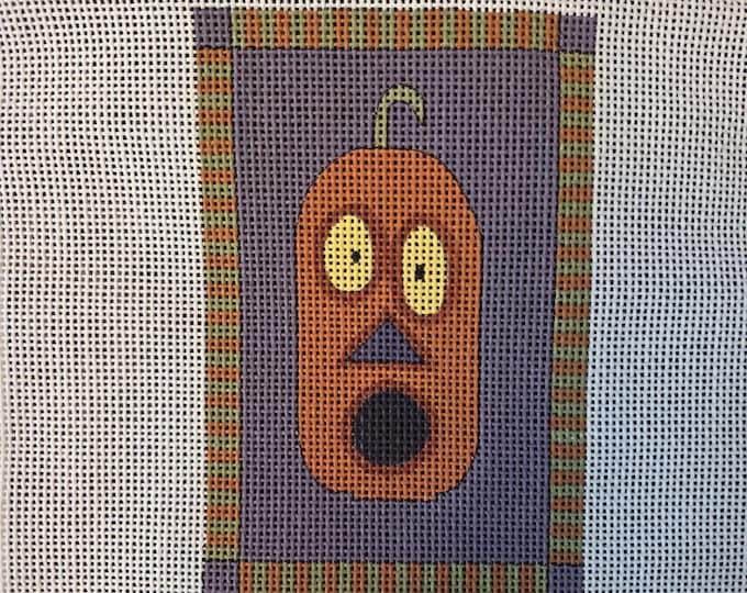 SW1094 Jack O Lantern Needlepoint Canvas.  18 Mesh 4.5"x3". Preowned Estate Sale Good Condition. Free Shipping.