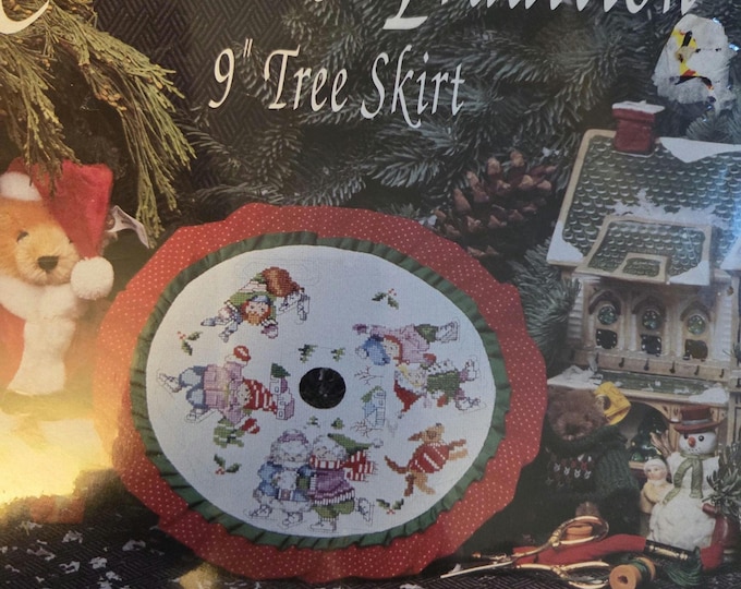 Designs for the Needle Christmas Tradition 1913 Skaters  9" Tree Skirt Counted Cross Stitch Kit. FREE SHIPPING. New Condition.