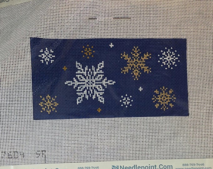 Susan Roberts Snowflake Clutch Insert Needlepoint Canvas with Threads 18# 3"x6". Preowned Estate Sale Like New Condition. Free Shipping.