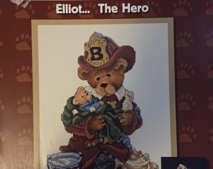 Stoney Creek Boyds Bears and Friends Elliot... The Hero Cross Stitch Pattern. FREE SHIPPING. Used Condition.