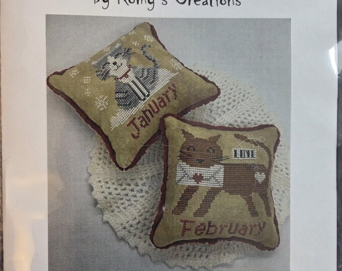 Romys Creation Cats of the Month January/February Cross Stitch Pattern. FREE SHIPPING. Good Condition