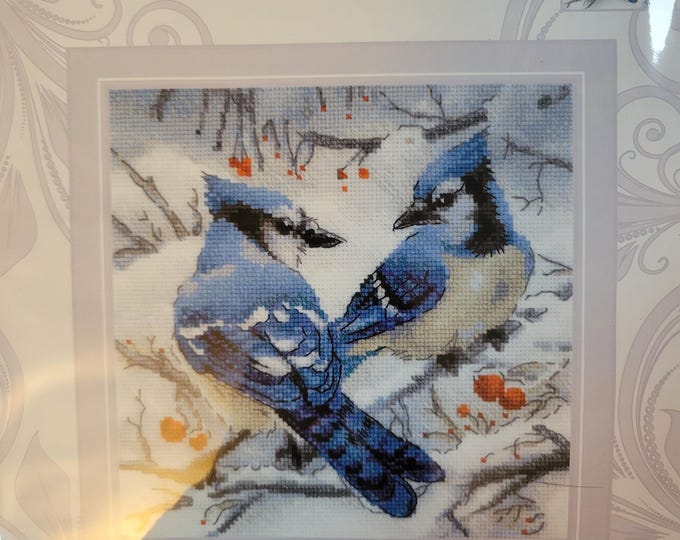 Riolis Blue Jays Counted Cross Stitch Kit. FREE SHIPPING. Good Condition. Repackaged in a polybag.