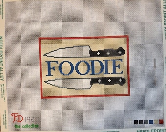Foodie Needlepoint Canvas 6" x 13" 18 mesh. Preowned Good Condition. Free Shipping.