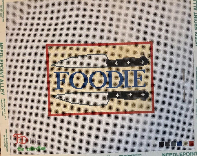 Foodie Needlepoint Canvas 6" x 13" 18 mesh. Preowned Good Condition. Free Shipping.