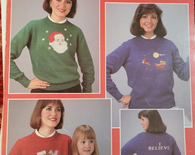 Vintage Leisure Arts Christmas Sweaters Cross Stitch Pattern Book. FREE SHIPPING.