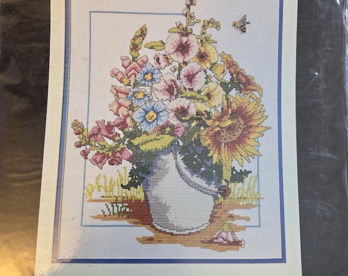 Monarch Horizons Milkpail Bouquet Counted Cross Stitch Kit. FREE SHIPPING. Good Condition.