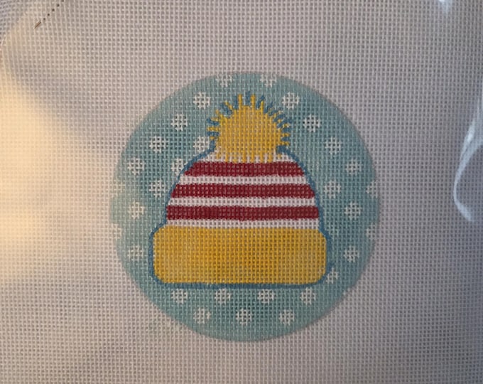 Patty Bee Snowflake Cap Club Co2-3 Needlepoint Canvas with Threads.  18 Mesh 3.5" Round Preowned Estate Sale Like New Condition.