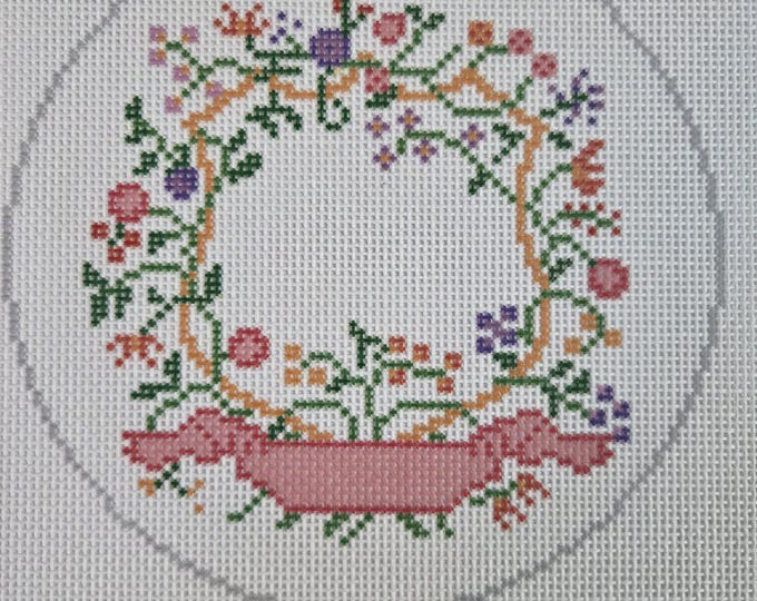 Wedding or Birth Announcement Needlepoint Canvas. 18 Mesh 4" Round. New Condition. Free Shipping.