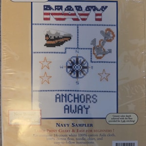Candamar Designs Navy Sampler Cross Stitch Kit. FREE SHIPPING. Good Condition.