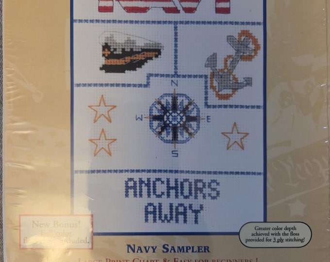 Candamar Designs Navy Sampler Cross Stitch Kit. FREE SHIPPING. Good Condition.