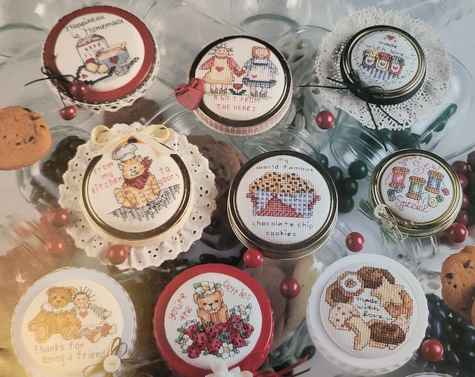 Leisure Arts Just A Little Something Jar Lids Cross Stitch Pattern. FREE SHIPPING. Used Condition.