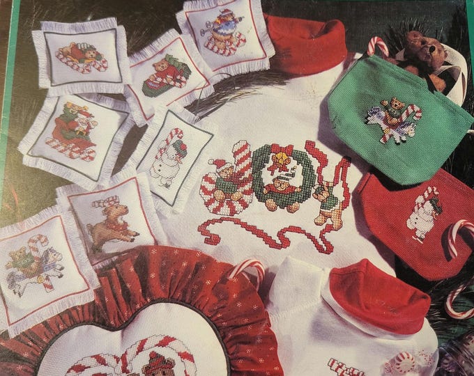 Vintage Leisure Arts Pepperminis Christmas Cross Stitch Pattern Book. FREE SHIPPING.