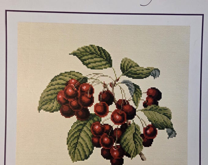 Elizabeth Bradley Botanical Fruit CherriesLuxury Needlepoint Canvas Kit. 10 Mesh 16"x16". Preowned Estate Sale Like New Cond. Free Shipping.