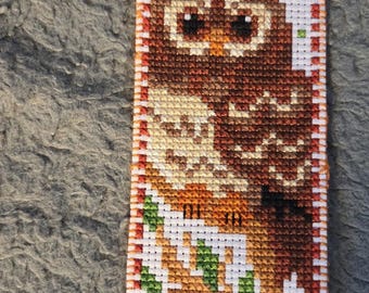 Owl Handmade Cross Stitched Bookmark. FREE Shipping.