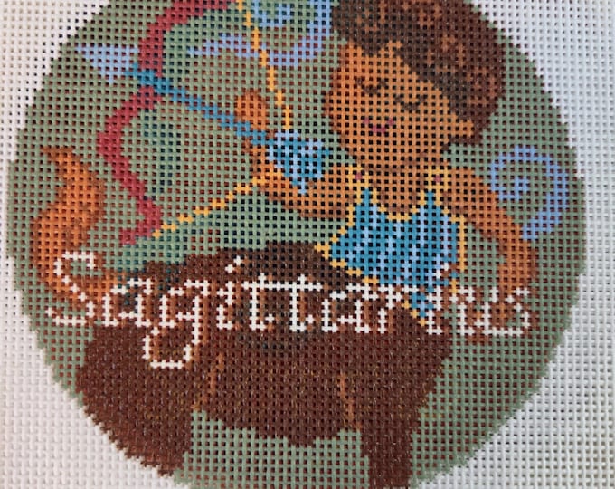 Sagittarius Needlepoint Canvas. 18 Mesh 4" Round. New Condition. Free Shipping. Needlepaint LLC Design.