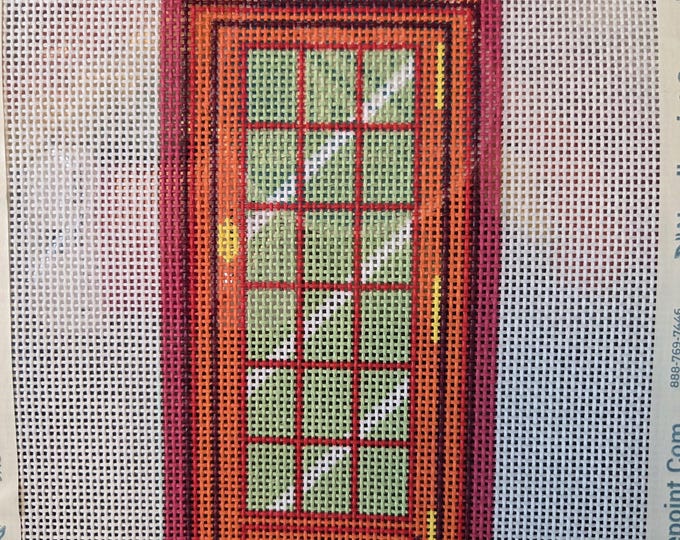 London Telephone Booth Needlepoint Canvas with Threads 13# 4"x8.5". Preowned Estate Sale Like New Cond.
