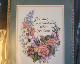 Dimensions Friendship is a Garden Stamped Cross Stitch Kit. FREE SHIPPING. Good Condition.